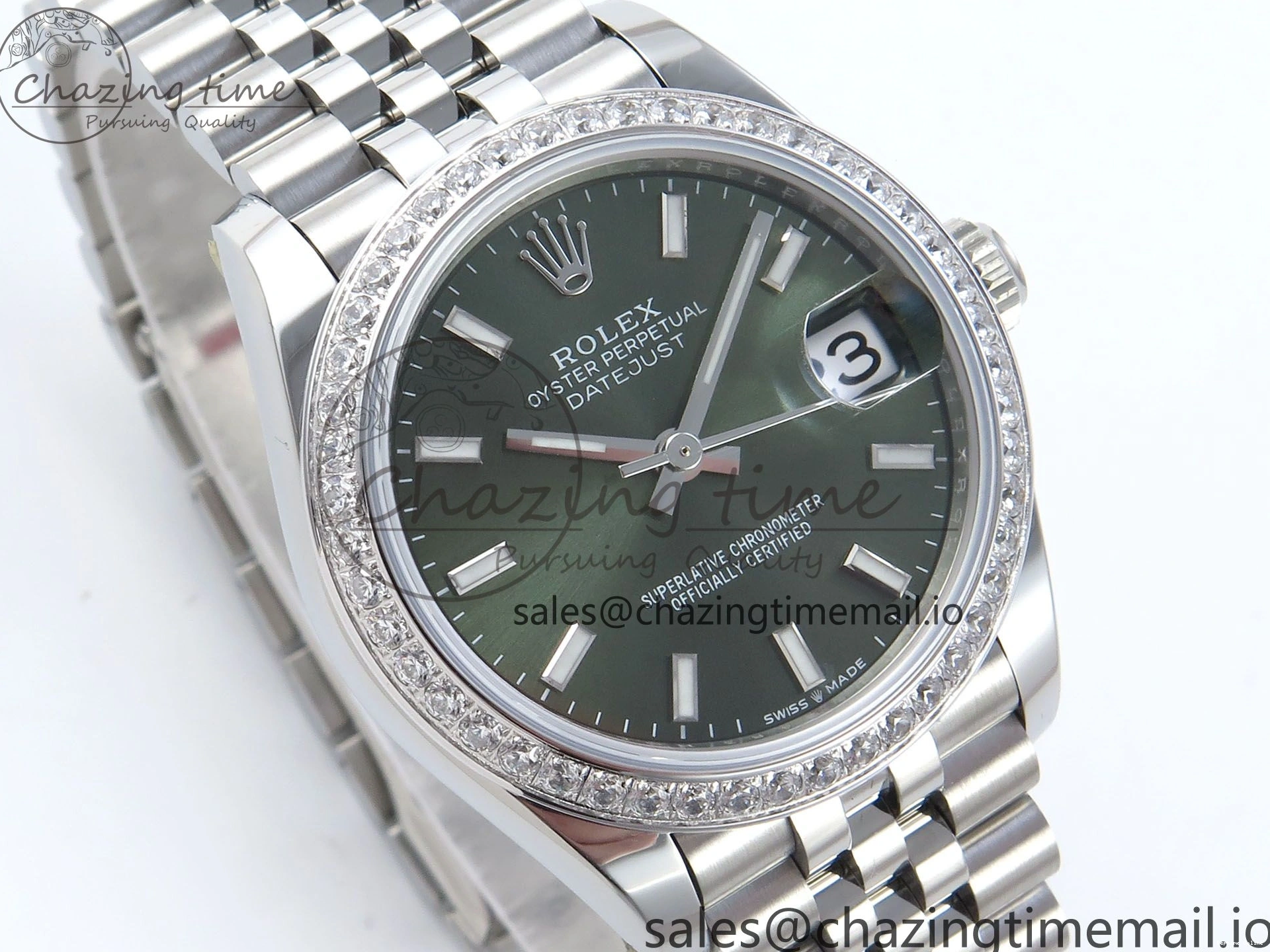 0109 Bright DateJust 31 278384RBR ARF 1:1 Best Edition 904L Steel Green Stick Dial Diamonds Bezel on SS Jubilee Bracelet ETA 450